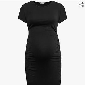 Short sleeve black maternity dress with side rouching